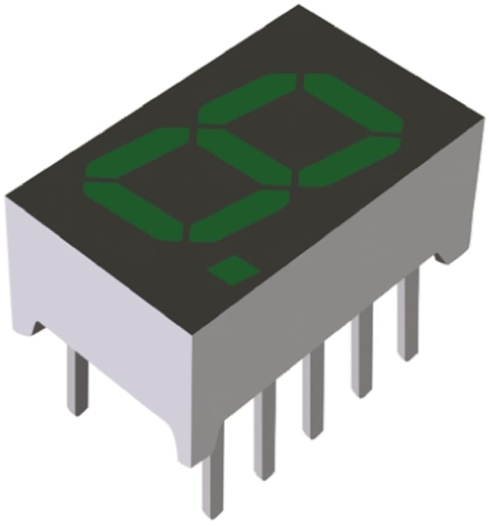 LAP-301MB ROHM 7-Segment LED Display, CA Green 100 mcd RH DP 8mm