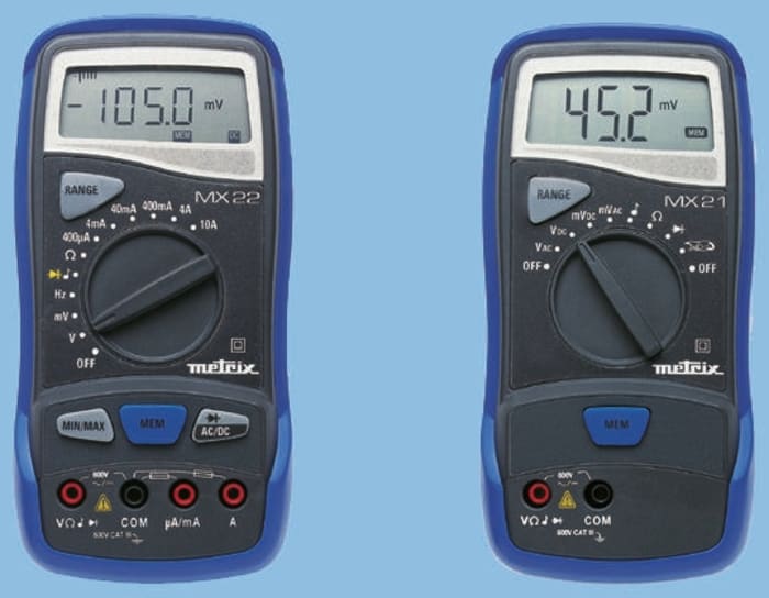 Metrix MX 22 Handheld Digital Multimeter, True RMS, 10A ac Max, 10A dc Max, 600V ac Max