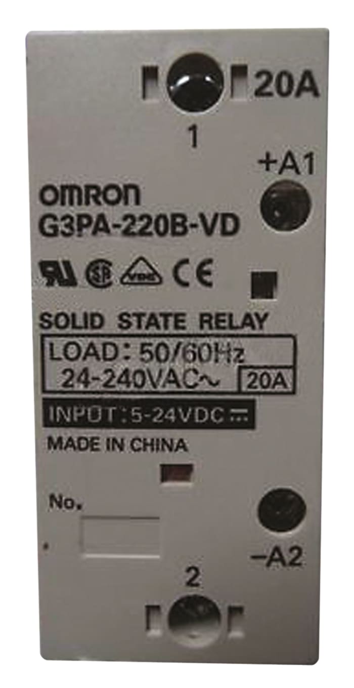 Omron Solid State Relay, 20 A Load, Chassis Mount, 264 V Load, 30 V Control