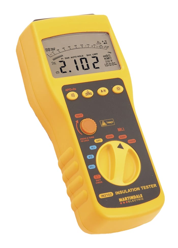 Martindale IN2102 Insulation & Continuity Tester, 250V Min, 1000V Max, 5GΩ Max, CAT III 600V