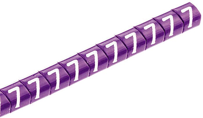 HellermannTyton Helagrip Slide On Cable Markers, White on Violet, Pre-printed ""7"", 4 → 9mm Cable, 901-10312