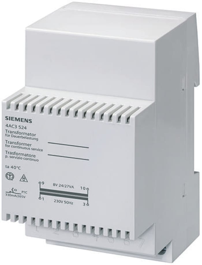 Siemens 16VA DIN Rail Transformer, 230V ac Primary, 12V ac Secondary