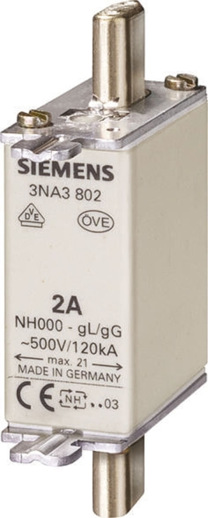 Siemens 2A NH Fuse, NH000, 500V ac