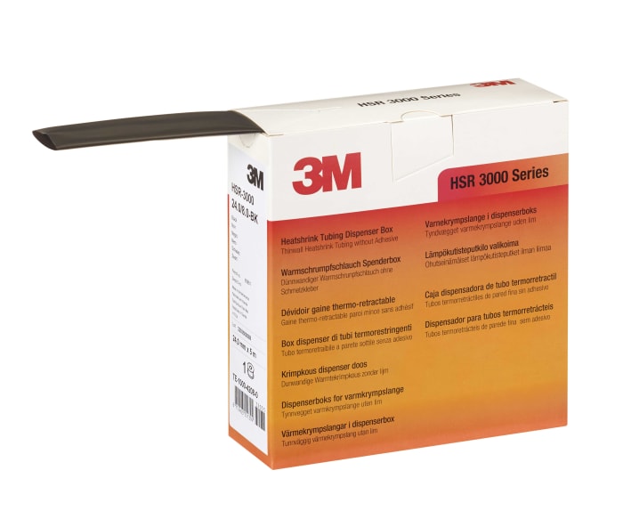 3M Halogen Free Heat Shrink Tubing, Black 9mm Sleeve Dia. x 7m Length 3:1 Ratio, HSR 3000 Series