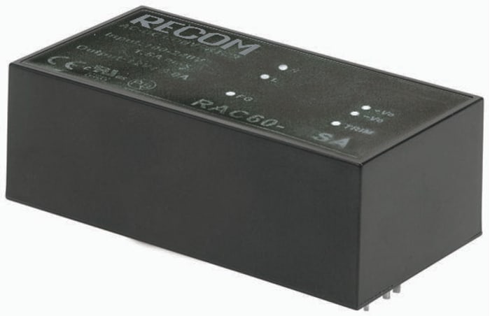 Recom Embedded Switch Mode Power Supply (SMPS), RAC60-24SA, 24V dc, 2.5A, 60W, 1 Output, 120 → 370 V dc, 90