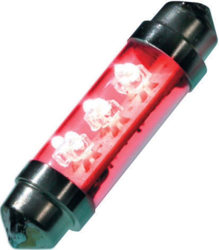 Automotive LED Festoon Lamp 10.5 (dia) x 43 (h) mm 43 mm Red 24 V dc 12 mA 10.5mm 2 lm