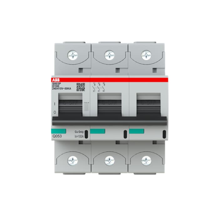 Interruptor automático 3P, 100A, Curva Tipo D, Poder de corte 50 kA S803P-D100, Altas prestaciones, Montaje en Carril