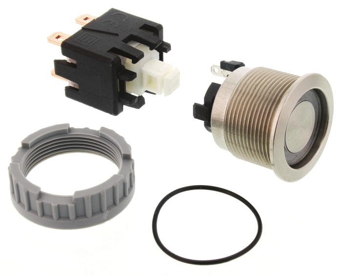 Schurter MSM LA 22 Series Illuminated Push Button Switch, Latching, Panel Mount, 22mm Cutout, DPDT, Red LED, 125/250V