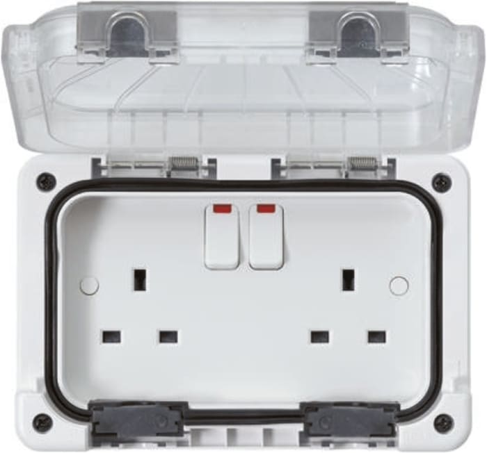 MK 13A Grey 2 Pole, 2 Gang PC Industrial Power Socket, 250V ac, IP56
