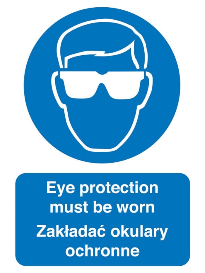 Povinná značka, Vinyl, Modrá/bílá, text Eye Protectionangličtina/polština