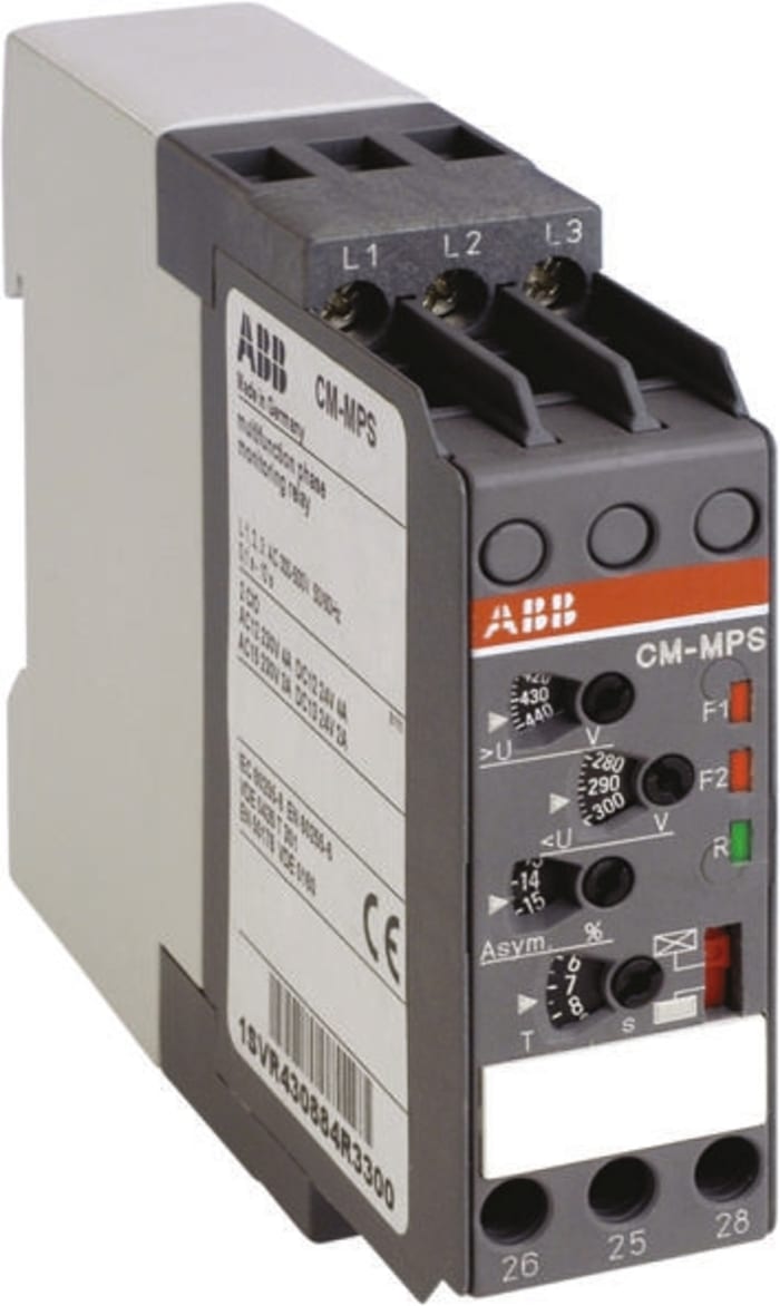 Relais de contrôle de réseaux triphasés ABB, 2 RT, 0,1 → 10s