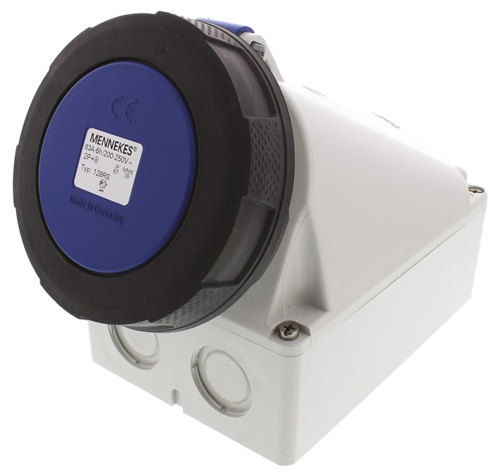 MENNEKES IP67 Blue Wall Mount 3P Right Angle Socket, Rated At 63A, 230 V