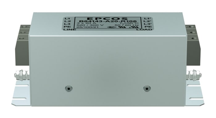 EPCOS, B84143A*R106 35A 520 V ac 50 → 60Hz, Flange Mount EMC Filter, Screw 3 Phase
