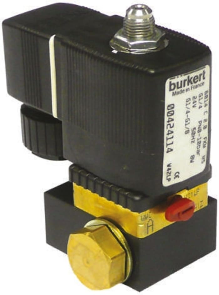 Burkert Solenoid Valve 424107, 3 port(s) , NC, 230 V ac, 1/4in