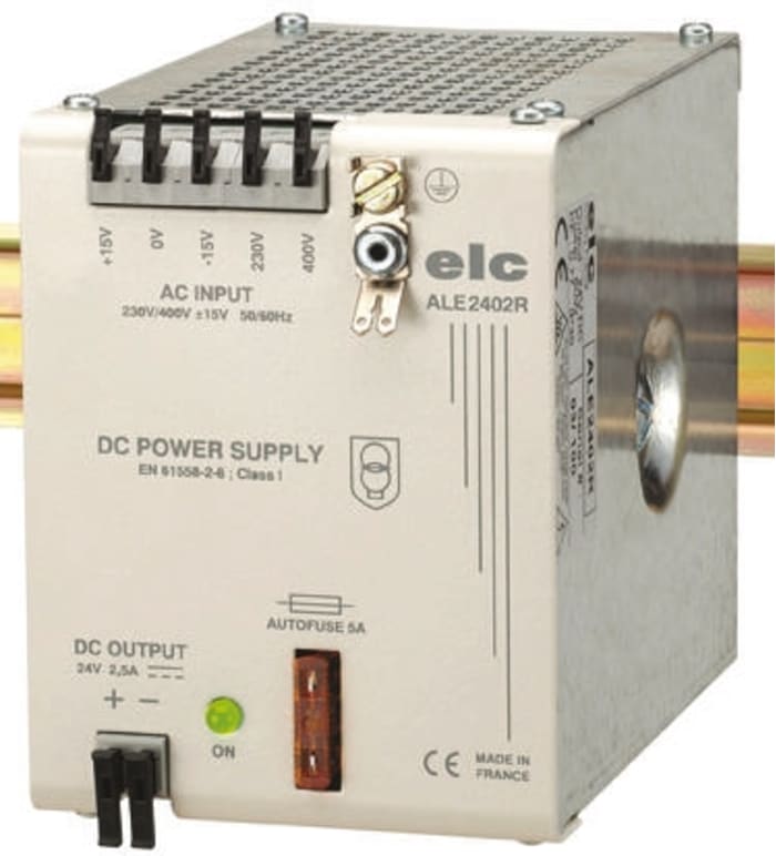 ELC ALE Linear DIN Rail Power Supply, 230V → 440V ac ac Input, 24V dc dc Output, 2.5A Output, 60W