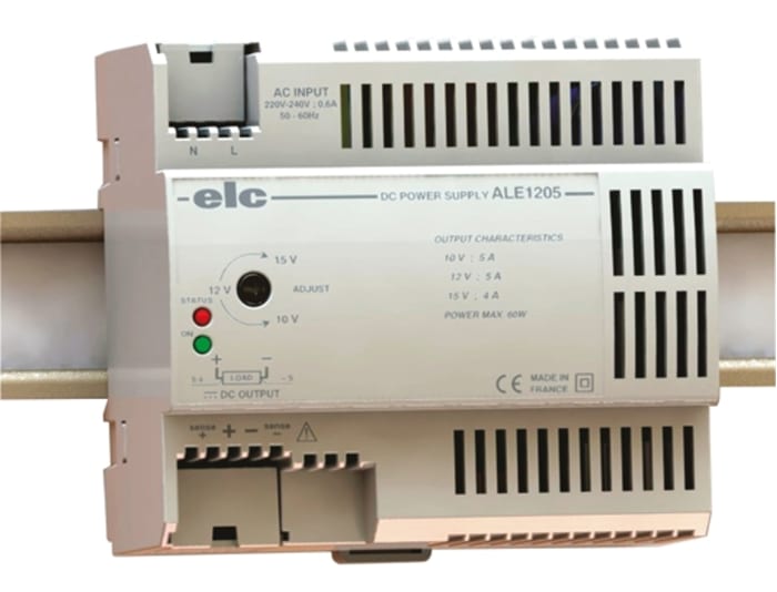 Napájecí zdroj na lištu DIN 60W, počet výstupů: 1 Spínaný 5A, výstup: 12V dc