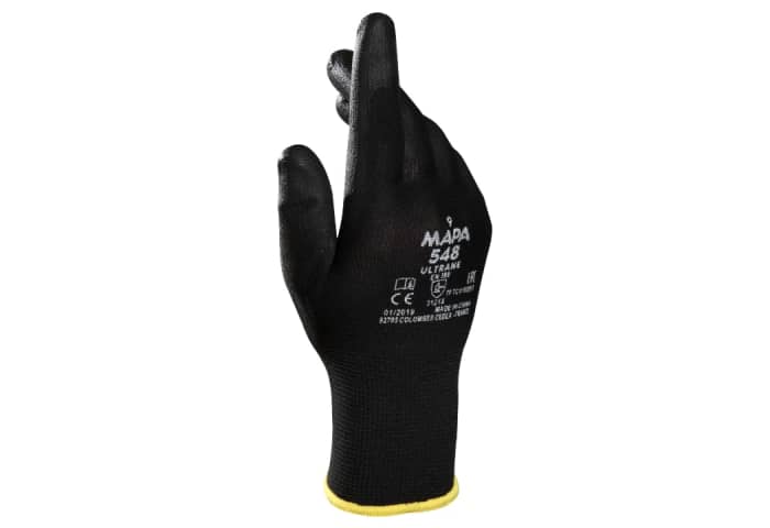 Mapa ULTRANE 548 Black Textile General Purpose Work Gloves, Size 9, Polyurethane Coating
