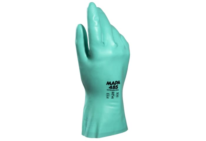 Guantes de trabajo de Nitrilo Verde Mapa Spontex serie 485 ULTRANITRIL 10, talla 10, con recubrimiento de Nitrilo,