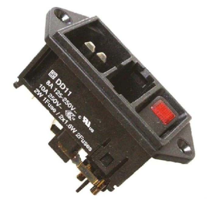 Schurter 10A, 250 V Male Panel Mount IEC Connector 2 Pole DD11.0123.1110, Quick Connect 2 Fuse