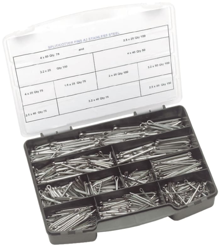 Rs Pro 1025 Piece Plain Stainless Steel Metric Cotter Pin Kit A2 304 484 051 Rs Components 