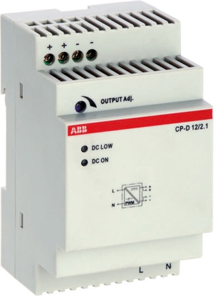 ABB CP-D Switched Mode DIN Rail Power Supply, 90 → 264 V ac / 120 → 375V dc ac, dc Input, 12V dc dc