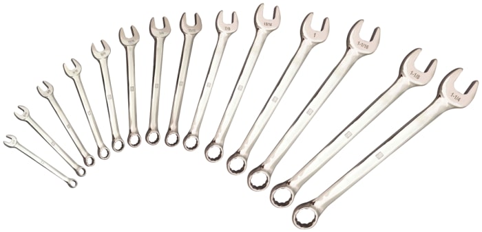 Jeu de clés RS PRO 14 pièces en Acier chrome vanadium 3/8 → 1,1/4 pouce