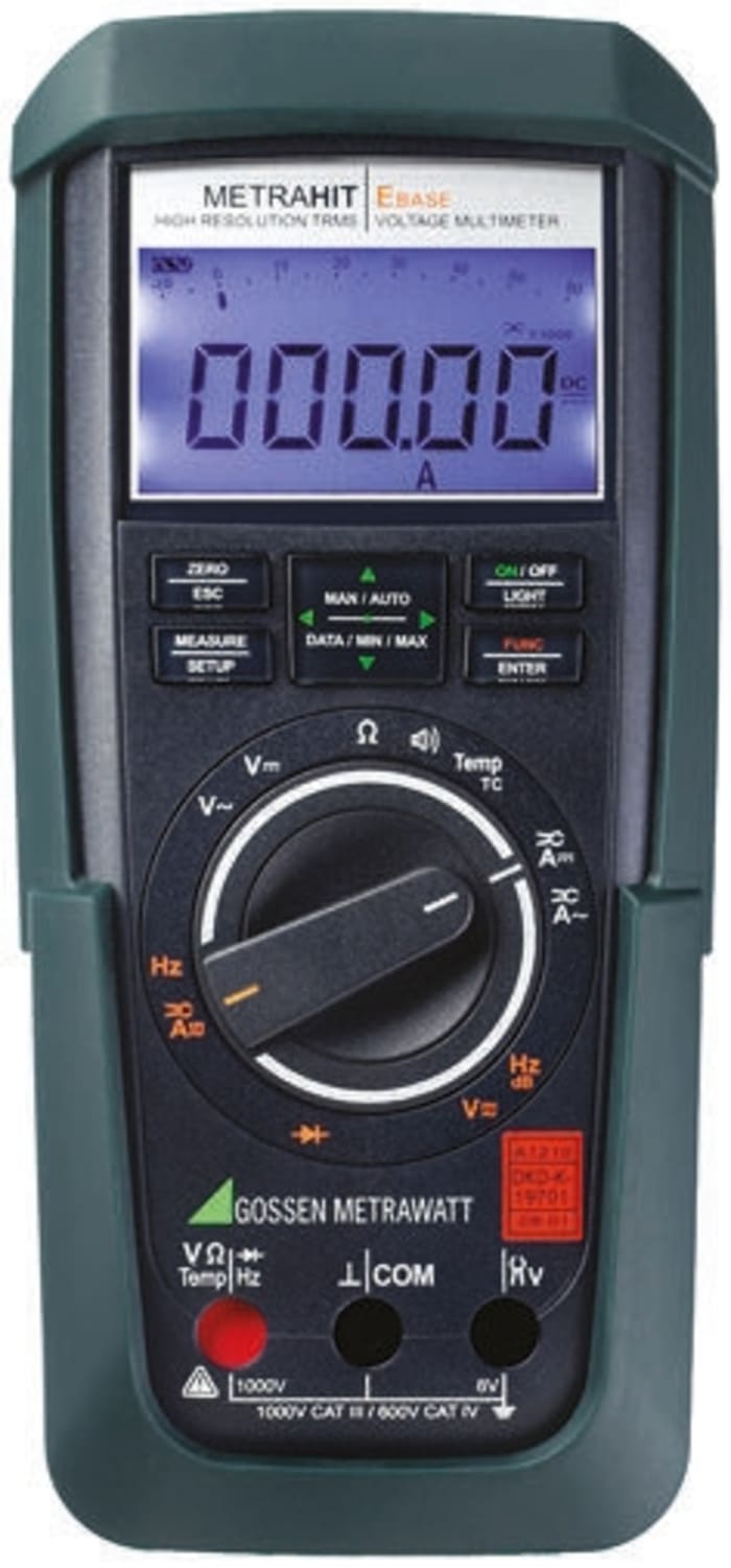 Gossen Metrawatt METRAHit EBASE Handheld LCD Digital Multimeter, True RMS, 10A ac Max, 10A dc Max, 1000V ac Max
