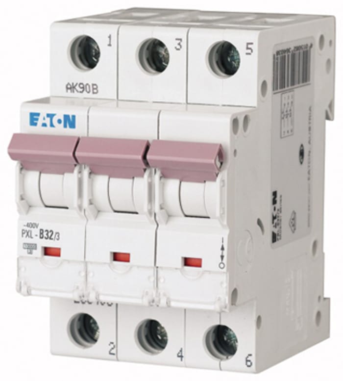 Eaton xPole PXL, S200 MCB Mini Circuit Breaker, 3P, 32A Curve B, 400V AC, 48V DC, 10 kA Breaking Capacity