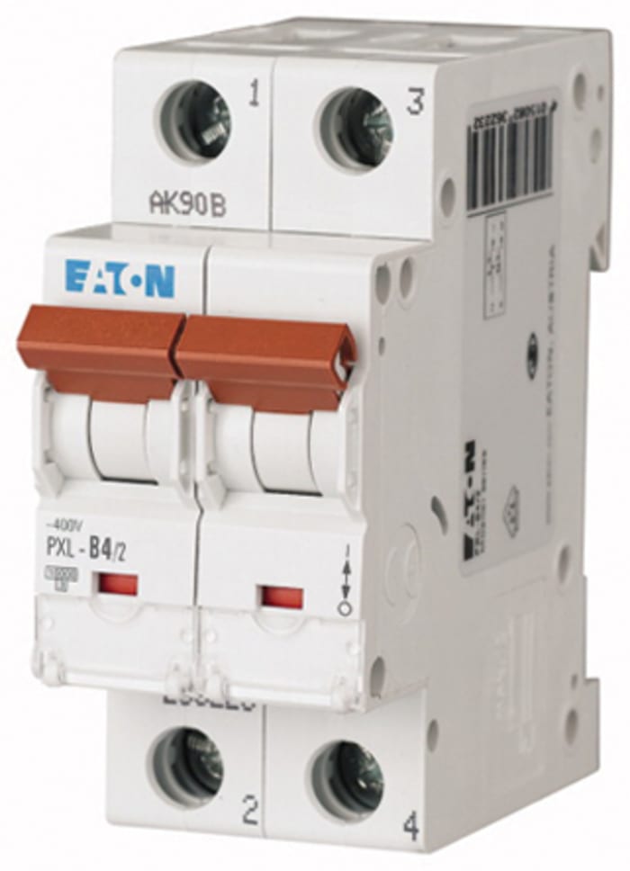 Eaton xPole PXL MCB, 2P, 4A Curve C, 400V AC, 48V DC, 10 kA Breaking Capacity