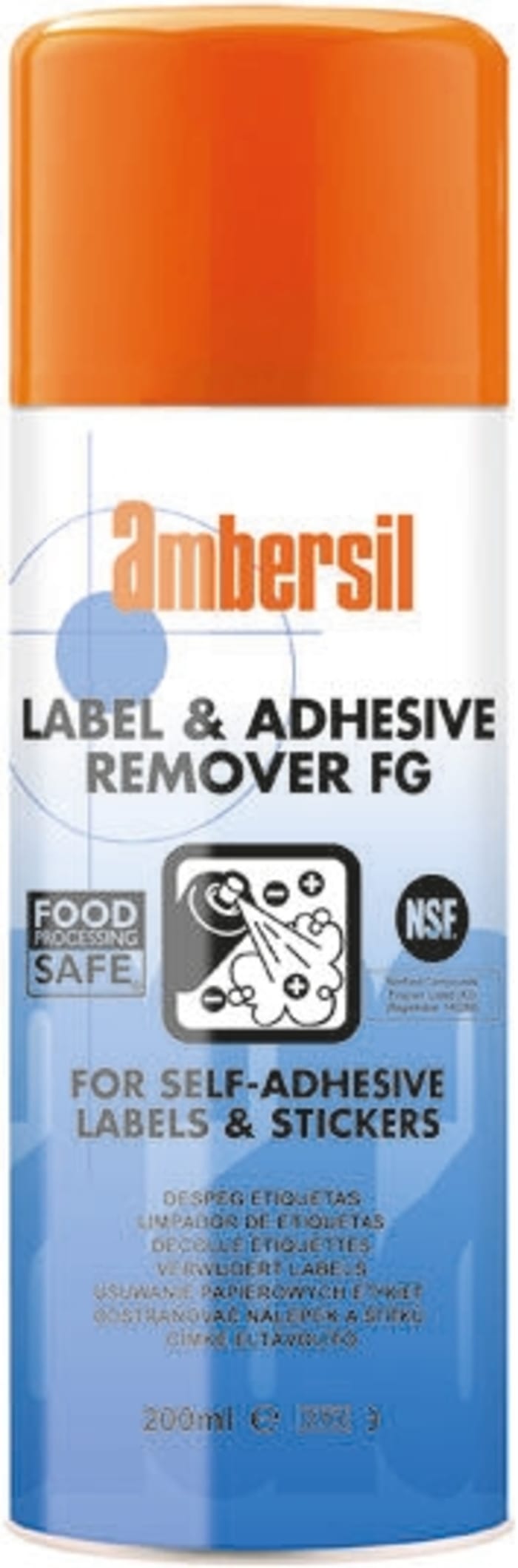 Décolle étiquettes Ambersil Label &amp; Adhesive Remover FG Aérosol 200 ml