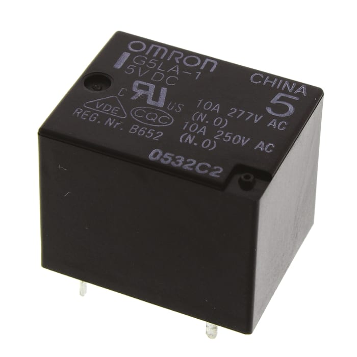 Omron PCB Mount Non-Latching Relay, 5V dc Coil, 5A Switching Current, SPDT