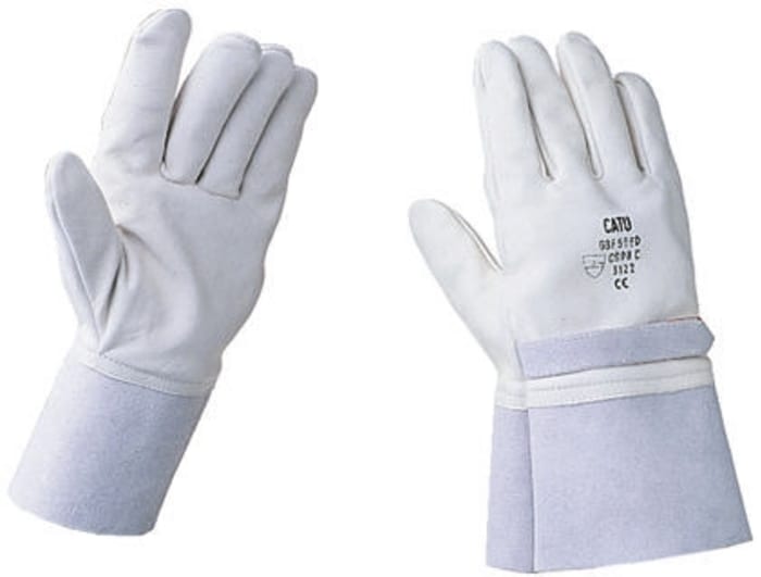 Catu White Leather Electrical Safety Electricians Gloves, Size 9