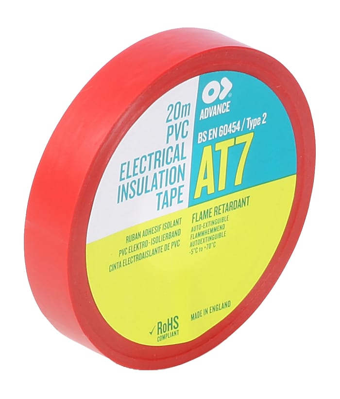 Ruban isolant Advance Tapes AT7 en PVC Rouge, 20m x 12mm