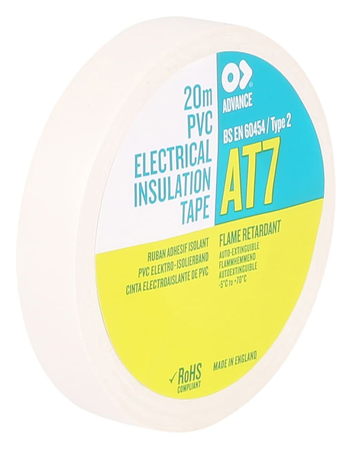 Ruban isolant Advance Tapes AT7 en PVC Blanc, 20m x 12mm