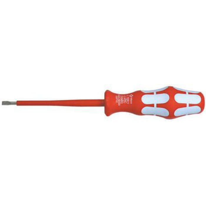 Wera Slotted Insulated Screwdriver, 5.5 x 1 mm Tip, 125 mm Blade, VDE/1000V, 161 mm Overall