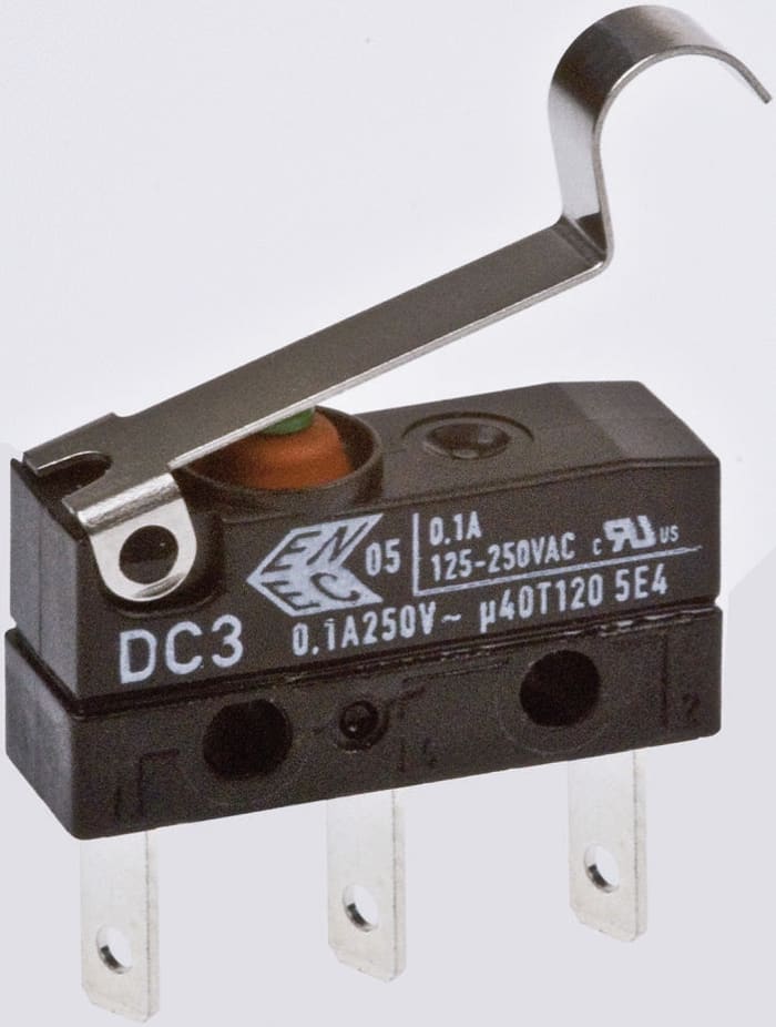 ZF Simulated Roller Lever Microswitch, Solder Terminal, 100 mA @ 30 V dc, SPDT, IP6K7
