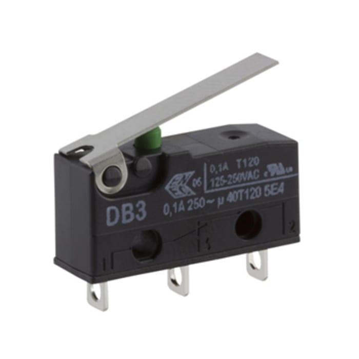 ZF Short Lever Micro Switch, Solder Terminal, 100 mA @ 30 V dc, SPDT