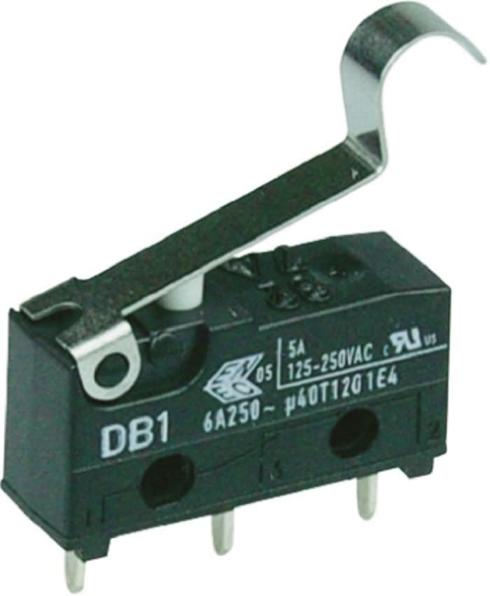 ZF Simulated Roller Lever Micro Switch, Through Hole Terminal, 6 A @ 250 V ac, SPDT