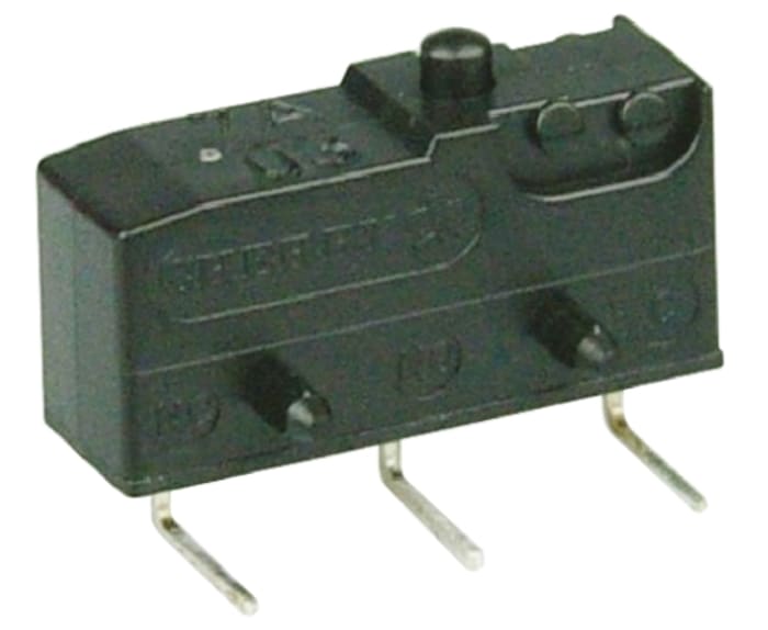 ZF Button Microswitch, Left Angle PCB Terminal, 10.1 A @ 250 V ac, SPDT