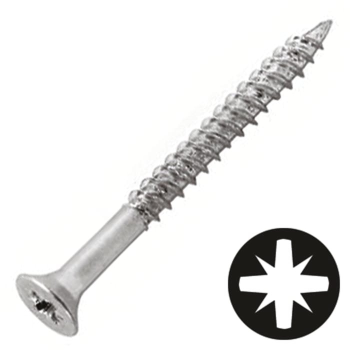 RS PRO Pozidriv Flat Steel Wood Screw Clear Passivated, Galvanised, No. 12 Thread