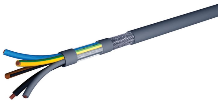 AXINDUS HIFLEX-CY1000 Control Cable, 4 Cores, 2.5 mm², CY, Screened, 50m, Grey PVC Sheath, 13 AWG