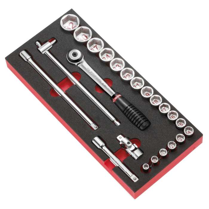 Facom 23-Piece Metric 1/2 in Standard Socket Set with Ratchet, 6 point