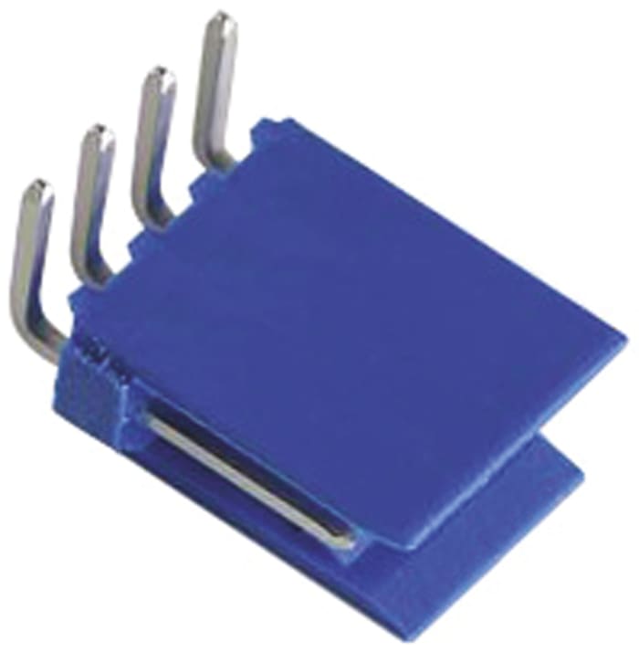 TE Connectivity AMPMODU HE14 Series Right Angle Through Hole PCB Header, 4 Contact(s), 2.54 mm Pitch, 1 Row, Shrouded