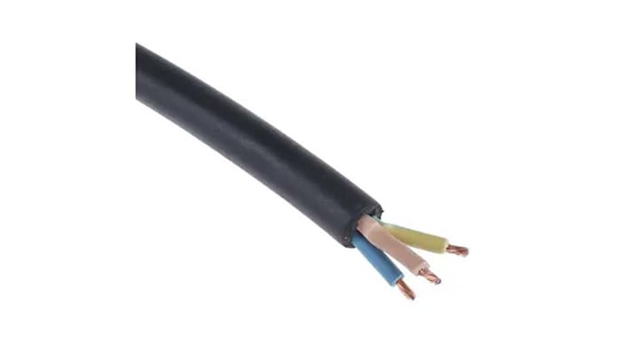 RS PRO, 50m 3 Core, Black Rubber Power Cable +60°C