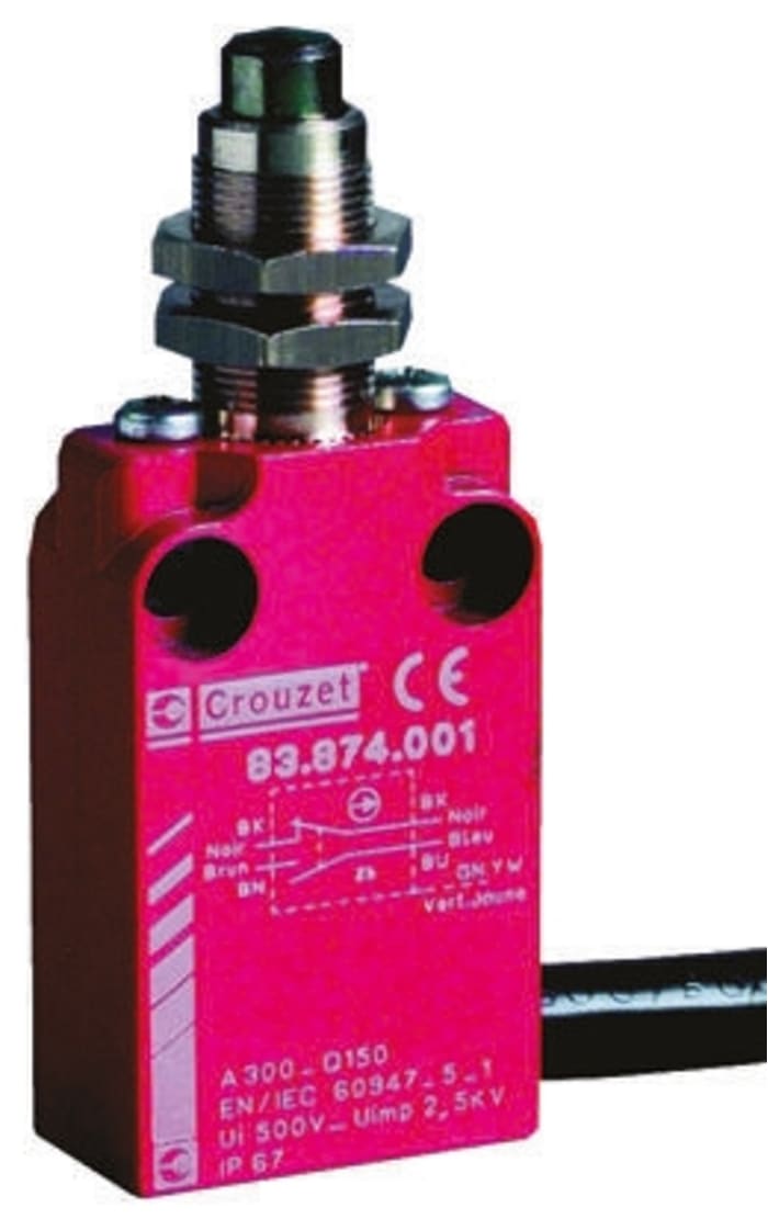 Crouzet Plunger Limit Switch, NO/NC, IP66, IP67, Metal Housing, 240V ac Max, 6A Max