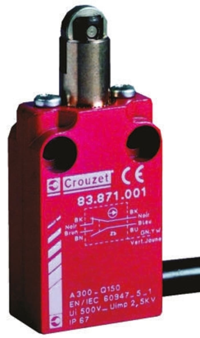 Crouzet Plunger Limit Switch, NO/NC, IP66, IP67, Metal Housing, 30V ac Max, 100mA Max