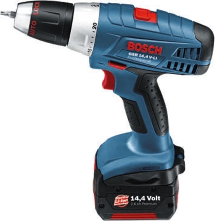 Taladro-atornillador Bosch a batería Ion de litio de 14.4V 2.6Ah, Tipo G - Británico de 3 pines