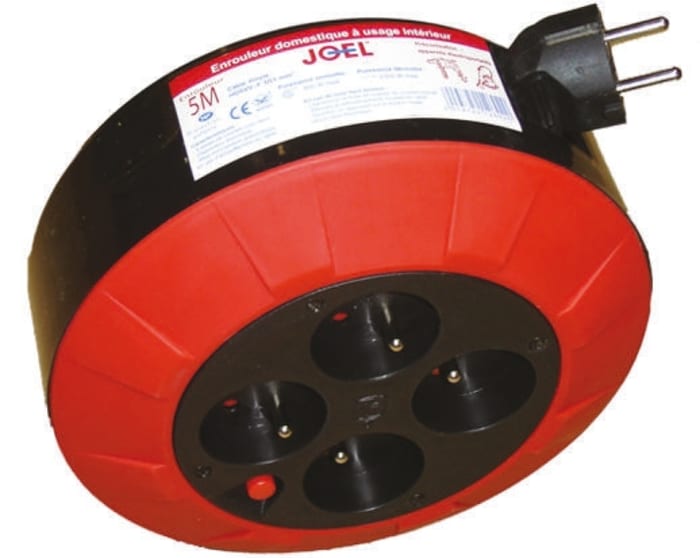 Jo-El 5m 4 Socket Type E - French Extension Reel Cassette Reel, 230 V, IP20