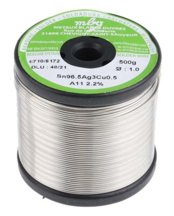 MBO 1mm Tel Kurşunsuz Lehim, 500g, Erime Noktası: +217°C, Bakır Yüzdesi: 0,5%, Kalay Y: 96,5%, Gümüş Y: 3%