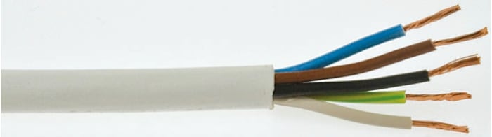 RS PRO 5 Core Mains Power Cable, 1.5 mm², 100m, White Polyvinyl Chloride PVC Sheath, 500 V